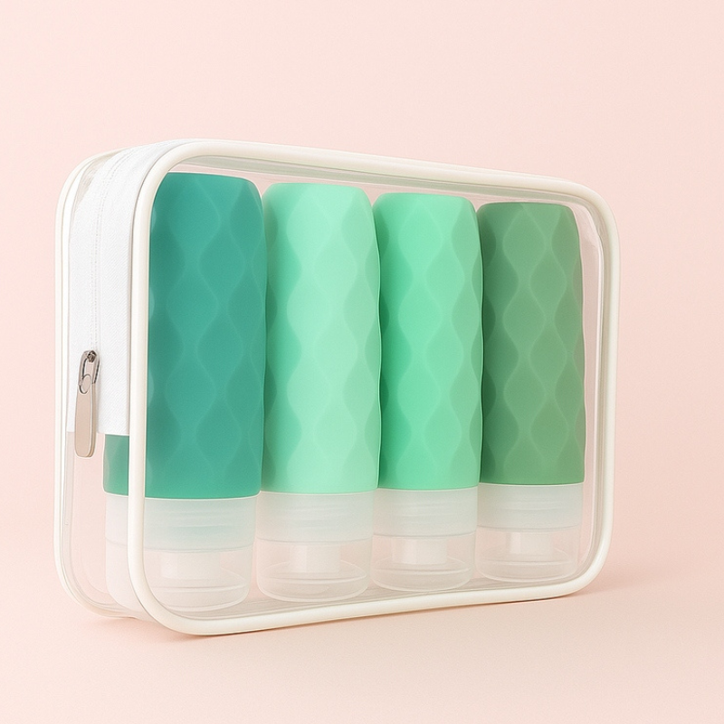 Lot de 4 bouteilles en silicone approuvées par les aéroports