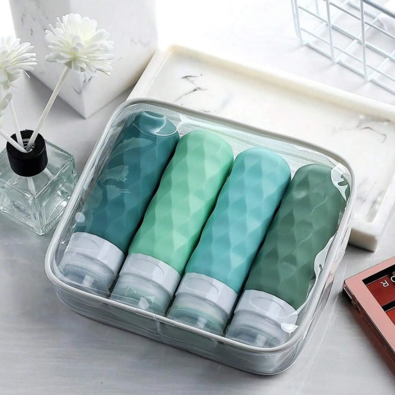 Lot de 4 bouteilles en silicone approuvées par les aéroports